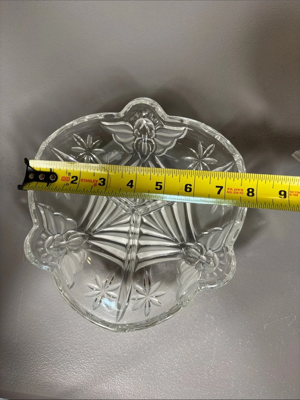 Gorham Angels of Peace Crystal 3-Part Divided Relish Dish Germany 8”